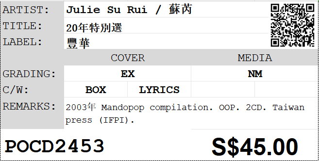 [Pre-owned] Julie Su Rui / 蘇芮 - 20年特別選 2CD - Image 3