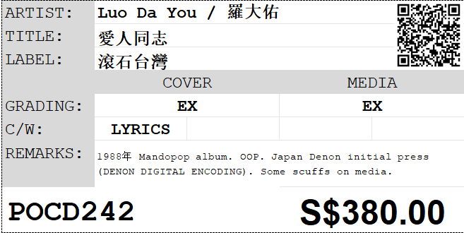 [Pre-owned] Luo Da You / 羅大佑 - 愛人同志 - Image 4