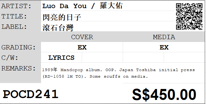 [Pre-owned] Luo Da You / 羅大佑 - 閃亮的日子 - Image 4