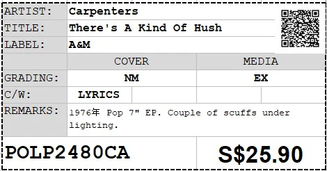 [Pre-owned] Carpenters - There's A Kind Of Hush 7" EP 45rpm (Out Of Print) - Image 2