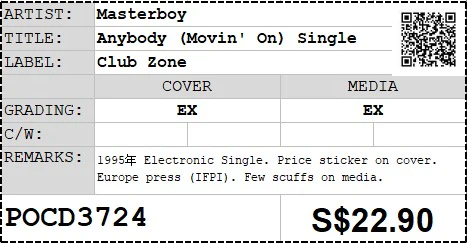 [Pre-owned] Masterboy - Anybody (Movin' On) Single (Out Of Print) - Image 3