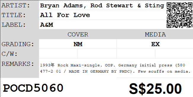 [Pre-owned] Bryan Adams, Rod Stewart & Sting - All For Love Maxi-Single CD - Image 3