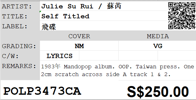 [Pre-owned] Julie Su Rui / 蘇芮 - Self Titled LP 33⅓rpm - Image 2