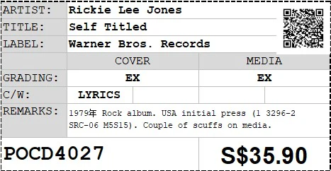 [Pre-owned] Rickie Lee Jones - Self Titled (Out Of Print) - Image 4